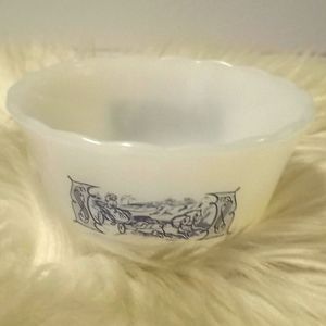 VTG- Glasbake Currier & Ives "Harvest"  Milk Glass Custard Cup